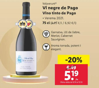 Lidl Vi negre de Pago Vino tinto de Pago oferta