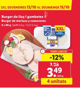 Lidl Burger de lluç i gambetes Burger de merluza y camarones oferta