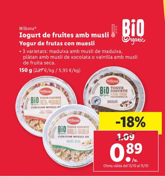Lidl Iogurt de fruites amb musli Yogur de frutas con muesli oferta