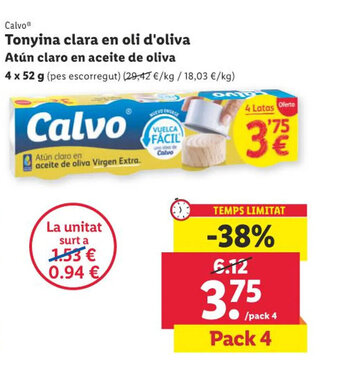 Lidl Tonyina clara en oli d'oliva Atún claro en aceite de oliva oferta