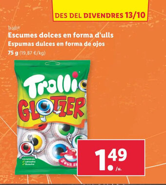 Lidl Escumes dolces en forma d'ulls Espumas dulces en forma de ojos 75 g oferta