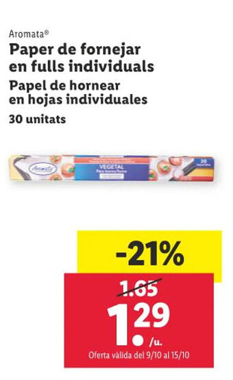 Lidl Paper de fornejar en fulls individuals Papel de hornear en hojas individuales 30 unitats oferta