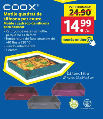 Lidl Motlle quadrat de silicona per coure Molde cuadrado de silicona para hornear oferta