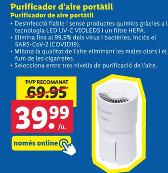 Lidl Purificador d'aire portàtil Purificador de aire portátil oferta