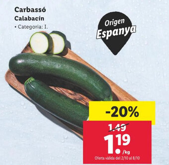 Lidl Carbassó Calabacín oferta