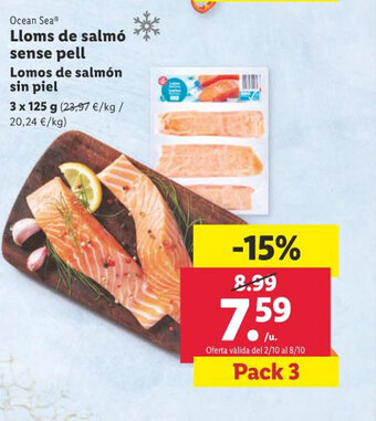 Lidl Lloms de salmó sense pell Lomos de salmón sin piel oferta