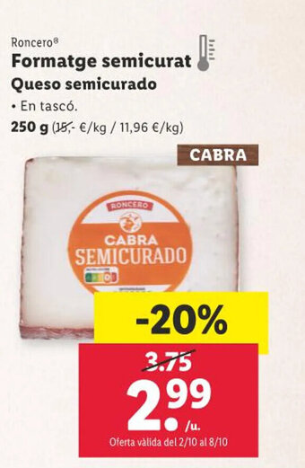 Lidl Formatge semicurat Queso semicurado oferta