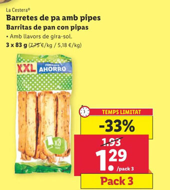 Lidl Barretes de pa amb pipes Barritas de pan con pipas oferta