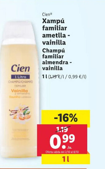 Lidl Xampú familiar ametlla - vainilla Champú familiar almendra - vainilla oferta