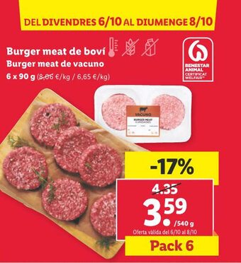 Lidl Burger meat de boví Burger meat de vacuno oferta