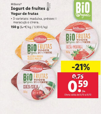 Lidl Iogurt de fruites Yogur de frutas oferta
