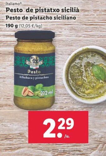 Lidl Pesto de pistatxo sicilià Pesto de pistacho siciliano 190 g oferta