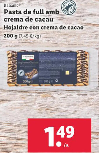 Lidl Pasta de full amb crema de cacau Hojaldre con crema de cacao 200 g oferta