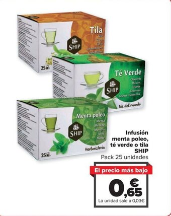 Carrefour Infusión menta poleo, té verde o tila SHIP oferta
