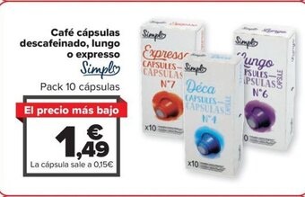 Carrefour Café cápsulas descafeinado, lungo o expresso oferta