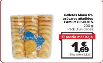 Carrefour Galletas María 0% azúcares añadidos FAMILY BISCUITS 200 g oferta