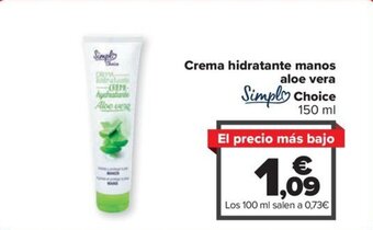 Carrefour Crema hidratante manos aloe vera Simply Choice oferta