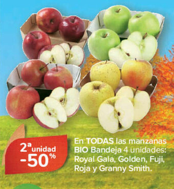 Carrefour EN TODAS las manzanas BIO Bandeja 4 unidades: Royal Gala, Golden, Fuji, Roja y Granny Smith. oferta
