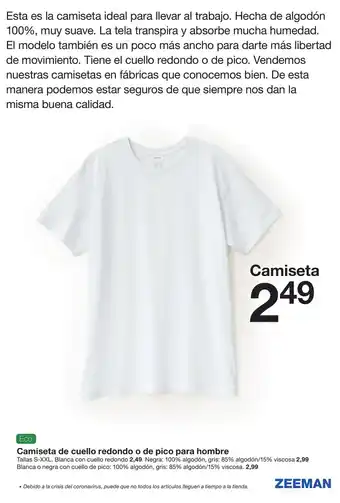 Zeeman Zeeman Eco Camiseta de cuello redondo o de pico para hombre oferta