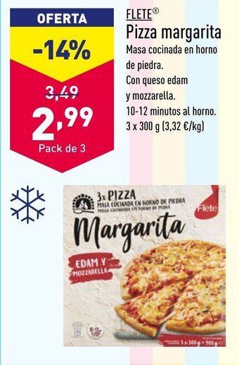 ALDI Pizza margarita Masa cocinada en horno de piedra. oferta