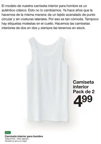 Zeeman Eco Camiseta interior para hombre Pack de 2 oferta