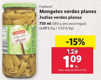Lidl Mongetes verdes planes Judías verdes planas oferta