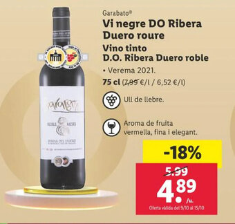 Lidl Vi negre DO Ribera Duero roure Vino tinto D.O. Ribera Duero roble oferta