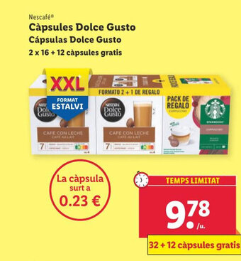 Lidl Càpsules Dolce Gusto Cápsulas Dolce Gusto 2 x 16 +12 càpsules gratis oferta