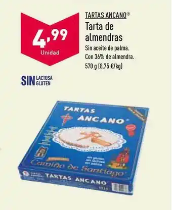 ALDI Tartas Ancano Tarta De Almendras 570g oferta