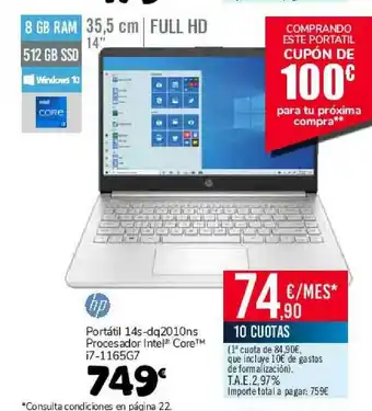 Carrefour Hp Portátil 14s-dq2010ns Procesador Intel Core I7-1165g7 oferta