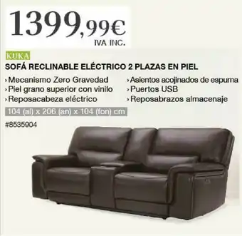 Costco Kuka Sofá Reclinable Eléctrico 2 Plazas En Piel oferta