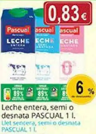 Supermercados Bip Bip Leche Entera Semi O Desnata Pascual 1l oferta