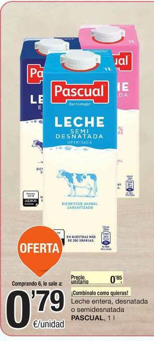 SPAR Fragadis Leche Entera, Desnatada O Semidesnatada Pascual 1l oferta