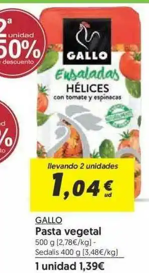 Hiper Usera Gallo Pasta Vegetal 500g oferta