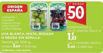 Hipercor UVA BLANCA, MIXTA, ROSADA O NEGRA SIN SEMILLA oferta