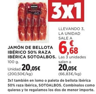 Hipercor JAMÓN DE BELLOTA IBÉRICO 50% RAZA IBÉRICA SOTOALBOS oferta