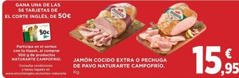 Hipercor JAMÓN COCIDO EXTRA O PECHUGA DE PAVO NATURARTE CAMPOFRÍO. oferta