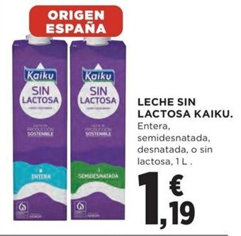 Hipercor LECHE SIN LACTOSA KAIKU. oferta