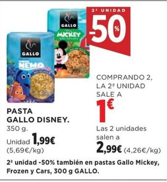 Hipercor PASTA GALLO DISNEY. 350 g. oferta