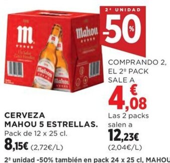 Hipercor CERVEZA MAHOU 5 ESTRELLAS. oferta
