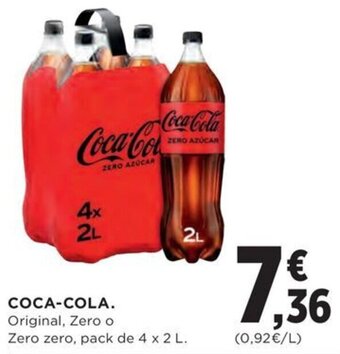 Hipercor COCA-COLA. Original, Zero o Zero zero, pack de 4 x 2 L. oferta