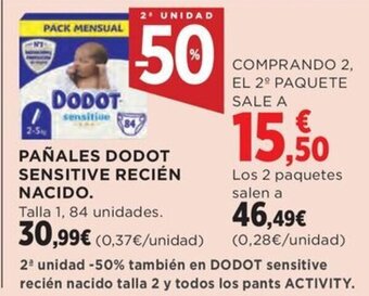 Hipercor PAÑALES DODOT SENSITIVE RECIÉN NACIDO oferta
