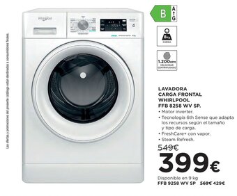 Hipercor LAVADORA CARGA FRONTAL WHIRLPOOL FFB 8258 WV SP oferta