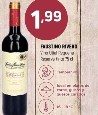 Coviran FAUSTINO RIVERO Vino Utiel Requena Reserva tinto 75 cl oferta