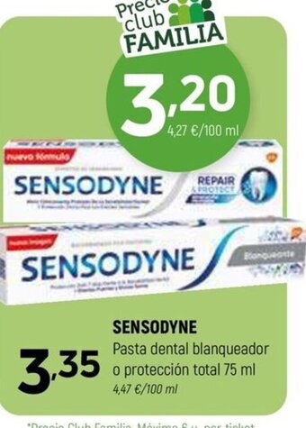 Coviran SENSODYNE Pasta dental blanqueador o protección total 75 ml oferta