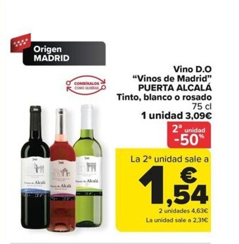 Carrefour Vino D.O "Vinos de Madrid" PUERTA ALCALÁ Tinto, blanco o rosado oferta