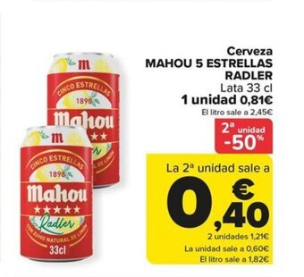 Carrefour Cerveza MAHOU 5 ESTRELLAS RADLER oferta