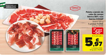 Carrefour Paleta o jamón de cebo de campo ibérico 50% raza ibérica COVAP oferta