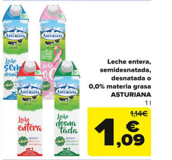 Carrefour Leche entera, semidesnatada, desnatada o 0,0% materia grasa ASTURIANA oferta