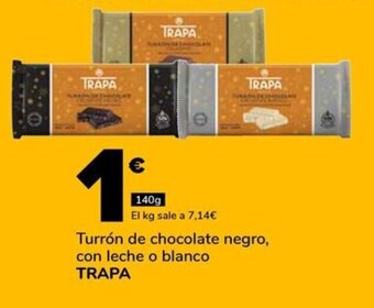 Turrón de chocolate negro, con leche o blanco TRAPA